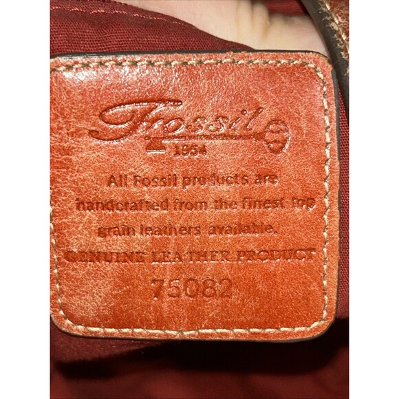 Fossil Canvas Earthtone Reddish Used Leather Handbag Purse! Real - Picture 3 of 9